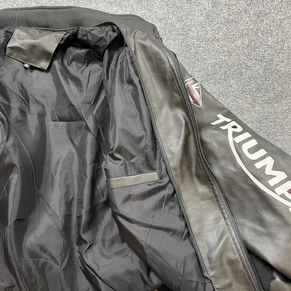 Triumph Jacket Mens XL Gotham Grey Faux-Leather Motorcycle Biker Bomber *READ - Picture 8 of 10